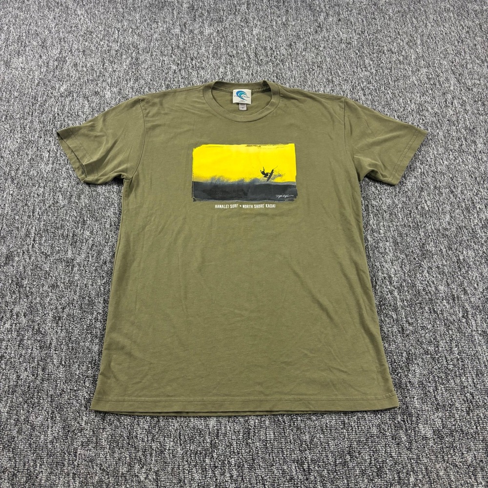 Y2K Coastal Classics Surf North Shore Surfer Graphic T-Shirt Olive Green Medium